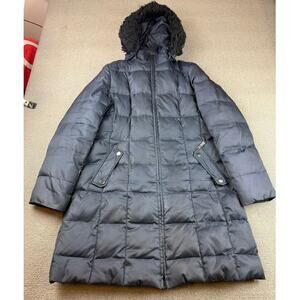 Nautica Women's Medium Navy‎ Blue Hooded Fur Trim Puffer Coat